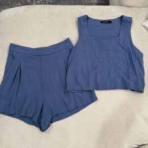 Blue Linen Matching Set